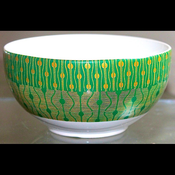 222 FIFTH THERORIE GREEN SOUP CEREAL BOWL GREEN WITH METALLIC GOLD - Picture 1 of 4